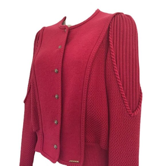 Geiger Austria Pink Button Front Cardigan Boiled Wool Sz 40 Sweater Knit Career - Picture 3 of 12